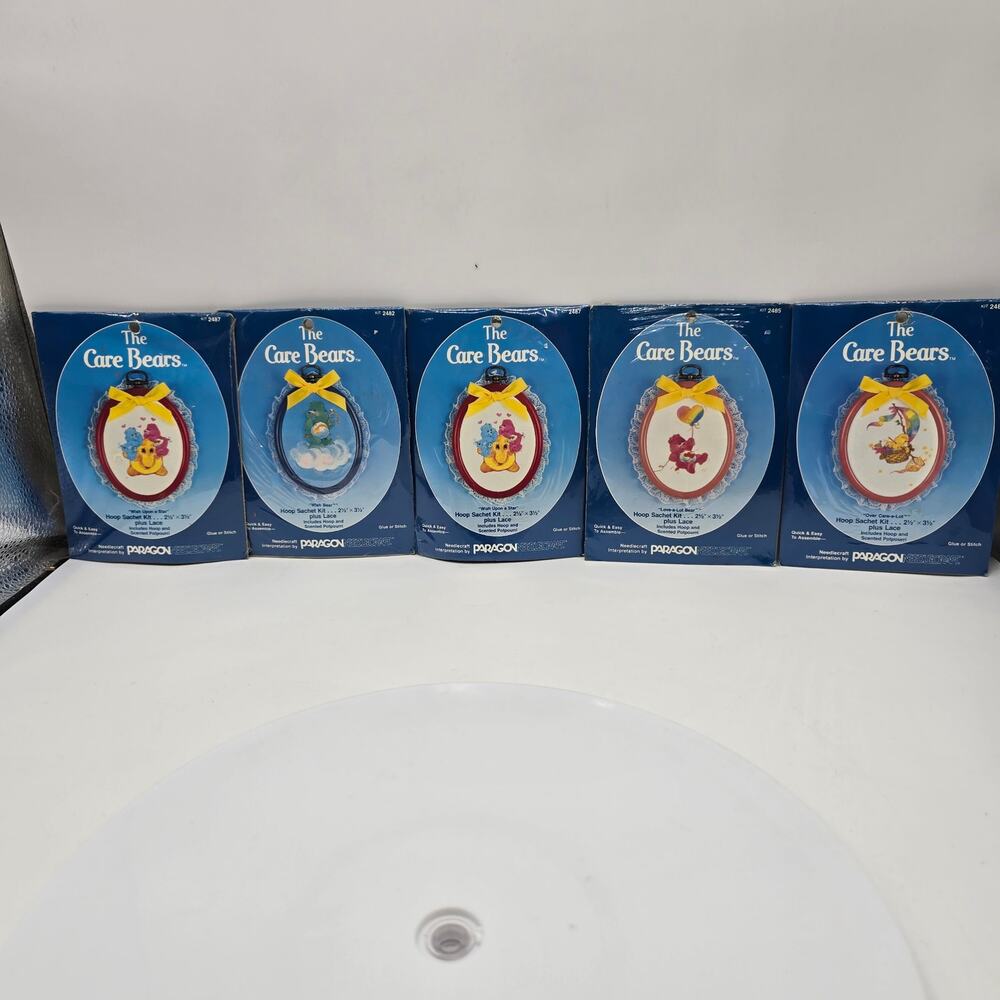Paragon New The Care Bears Hoop Sachet Kits (5) Needlecraft Potpourri 1986